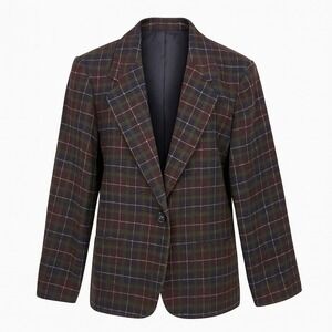 Requirements Women's 12 Blazer Wool Boxy Plaid Blue Green‎ Academia Preppy Fall
